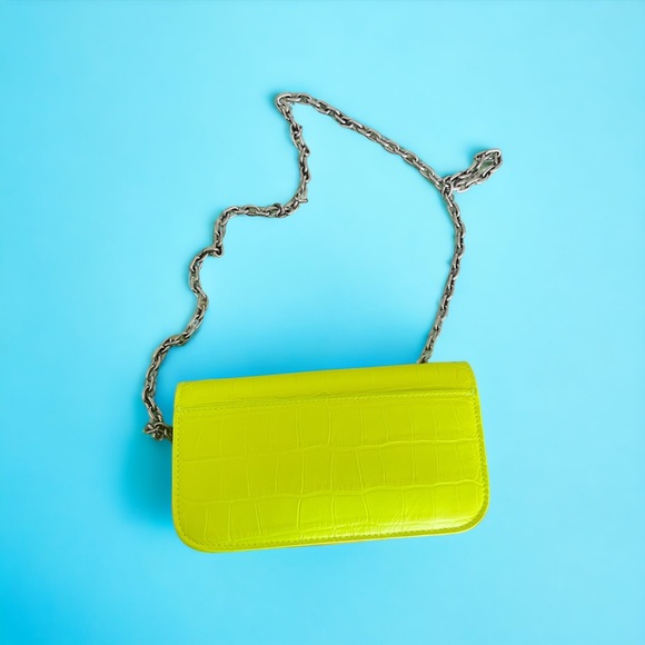 AUTHENTIC BALENCIAGA BB Chain Crocodile Leather Crossbody Bag Yellow - Picture 4 of 4